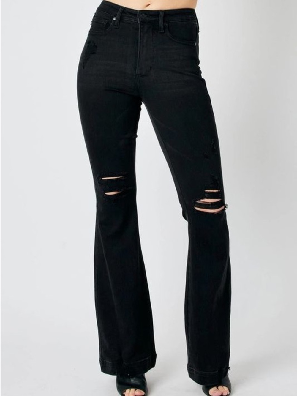 Judy Blue Black Distressed Flare Jeans - Women